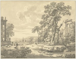 遺跡のあるイタリアの風景 作： Johann Heinrich Muntz
