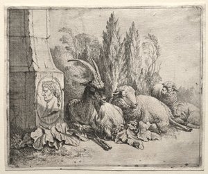 ピラミッドの底にバスト 作： Johann Heinrich Roos