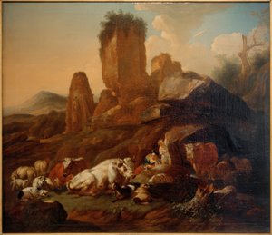 安静時の羊飼いと牛 作： Johann Heinrich Roos