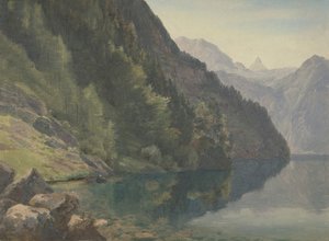 ケーニッヒ湖王湖の樹木が茂った海岸、19 世紀前半。 作： Johann Heinrich Schilbach