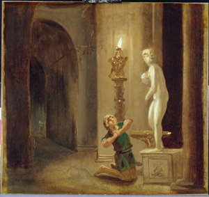 ヴィーナスの像の前のピグマリオン、1800年頃（紙に油彩） 作： Johann Heinrich Wilhelm Tischbein