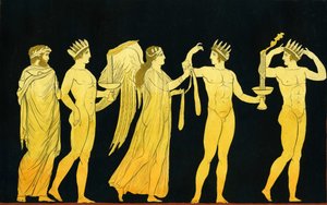 栄光の女神ナイキが3枚の月桂樹の優勝者に勝利のサッシュを授与c.1796 作： Johann Heinrich Wilhelm Tischbein