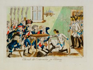 バヴァイの宿舎でフランス軍分遣隊を奇襲するオーストリア兵...（エングレーヴィング） 作： ヨハン・ヒエロニムス・レッシェンコール