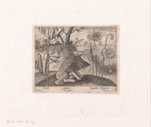 風景の中に花や動物を描いた版画シリーズ オオカミと植物のある風景 動植物と花のある風景（連載タイトル） 作： Johann Hogenberg
