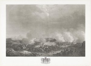 カトルブラの戦いでのオラニエ公、1815 1815 年のウィリアム 1 世のブリュッセル到着と就任式、およびカトル ブラとワーテルローの戦いを描いた 12 枚のプレート (シリーズ タイトル) 作： Johann Hürlimann