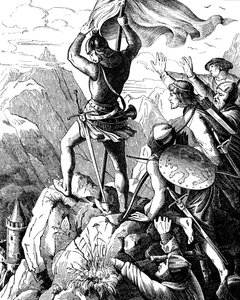 バイエルン州のオットー1世は、ヴェローナイラストレーション近くの皇帝がE.ダラーによって1840年にゲスキヒトデドイツフォルクスから敗北するのを防ぎました。 作： Johann Jakob Kirchhoff