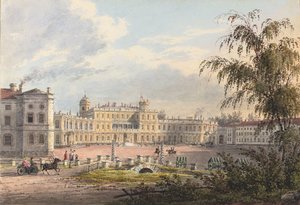 Keisarillinen palatsi, Gatchina (kynä ja akvarelli korostettu valkoisella ja arabikumilla paperille)