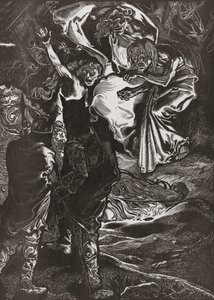 Macbeth e Banquo conhecem as três bruxas, século XX (gravura) 作： Johann Joseph Aarts