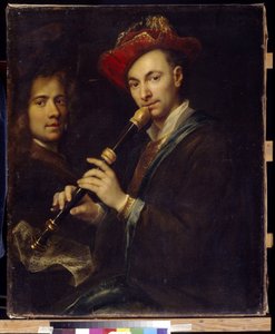 フルート奏者（フルート奏者）。 ミュージシャンと俳優のポートレート。 JanまたはJohann Kupetzkiによる絵画（Kupecky、Kupezky、Kupecki、Kupecki、Kopecki）