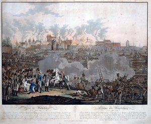 1809年4月23日のラチスボンの戦い（bataille de Ratisbonne ou Regensburg） - Rugendas, Johann Lorenz, the Younger (1775-1826) - 1809 - Aquatint - 54,6x65,4 - Private Collection 作： Johann Lorenz Rugendas