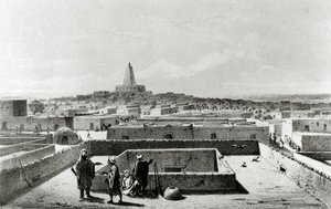 「北アフリカと中央アフリカの旅と発見」からの旅行者の家のテラスからのTimbuktu 1857-58年公開