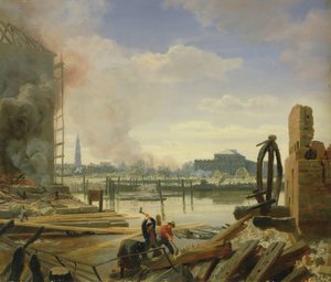 1842年の火災後のハンブルク、1842年 作： Johann Martin Gensler