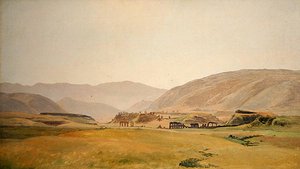 カンパーニャの風景」（油彩、ハードボード、キャンバス） 作： Johann Martin von Rohden
