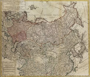 ロシアの地図 出典: ロシアとタルタリアの全帝国 作： Johann Matthias Hase