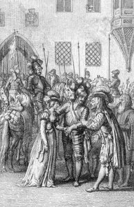 Emperor Henry VII of Luxembourg (1275-1313) meets his future wife Margaret of Brabant (1276-1311) daughter of John I, Duke of Brabant and Margarita of Dampierre (Henry VII, Holy Roman Emperor meets his wife Margaret of Brabant, daughter of John I, Duke of 