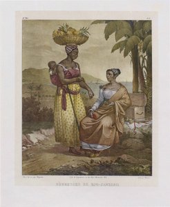 リオデジャネイロ出身の黒人女性。 1835年、ブラジルの美しい旅から。 作： Johann Moritz Rugendas