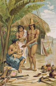 パブのフリードリッヒラツェル教授による「人類の歴史」からの東ブラジルのインドの世帯。 1904年 作： Johann Moritz Rugendas