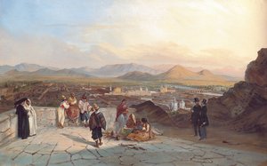 サンタルチアの丘から西を向いたサンティアゴデチリ、1841年 作： Johann Moritz Rugendas