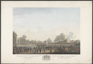 1815 年 3 月 30 日のウィレム 1 世のブリュッセル市入城 / Entrée de Guillaume 1er dans la Ville de Bruxelles, le 30 Mars 1815 ヴィレム 1 世のブリュッセル到着と就任式、カトル ブラの戦いを描いた 12 枚の図版 作： Johann Nepomuk Gibèle