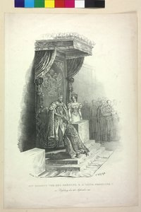 1830年9月28日、ブラチスラヴァでのフェルディナンド5世の戴冠式前のひとコマ。1830年9月（リトグラフ） 作： Johann Nepomuk Hoechle