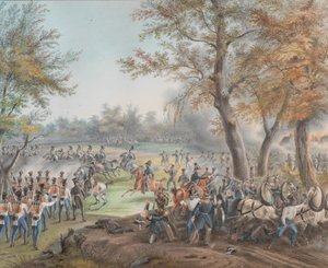 1812 年 10 月、1912 年頃、ビアラ ポドラスカ近くのザレシエでの戦い。 作： Johann Nepomuk Hoechle