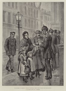 ハンブルクのコレラ、警察署の外で名前を登録している孤児 作： Johann Nepomuk Schonberg