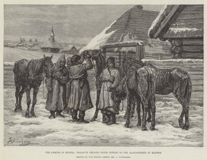 ロシアの飢饉、カルーガの虐殺者に馬を売る農民 作： Johann Nepomuk Schonberg