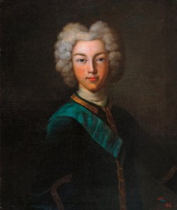 ロシアの皇帝ピョートル 2 世の肖像 (ロシアの皇帝ピーター 2 世の肖像) - Johann Paul Luedden (Ludden) (?-1739) による絵画、キャンバスに油彩、1720 年後半 - 国立野外博物館パブロフスク宮殿、サンクトペテルブルク (ロシア）