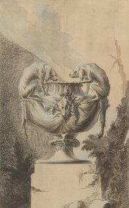 狩猟をテーマにした庭園用花瓶のデザイン、1740年頃 作： Johann Paul Egell