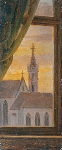 ゴシック様式の教会の塔の窓からの眺め 作： Johann Peter Krafft