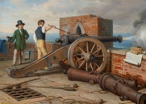 オスティア近くのミケーレ要塞で大砲の射撃を解決するアーティストの友人 (Ferdinand Jagemann と Peter Krafft) 作： Johann Peter Krafft