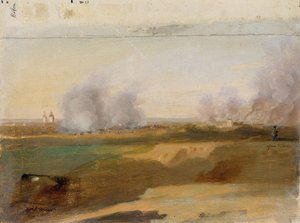 燃える村を背景にした景観研究 作： Johann Peter Krafft