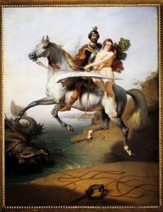 ヒポクロウに乗るルッジェーロとアンジェリカ（『Orlando furioso』より