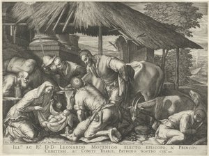 眠っている羊飼いの少年と羊飼いの崇拝 作： Johann Sadeler (I)