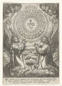 天使はキリストのモノグラムを崇拝します 作： Johann Sadeler (I)