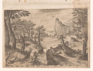 イカロスが落ちてくる風景 作： Johann Sadeler (I)