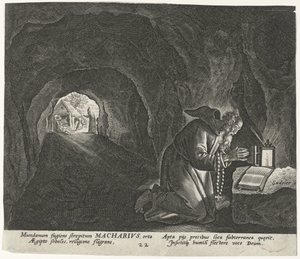 隠者としてのエジプトのマカリオス 男の隠者（シリーズタイトル） Solitudo Sive Vitae Patrum Eremicolarum (シリーズタイトル) 作： Johann Sadeler (I)