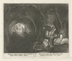 隠者としてのエジプトのマカリオス 男の隠者（シリーズタイトル） Solitudo Sive Vitae Patrum Eremicolarum (シリーズタイトル) 作： Johann Sadeler (I)