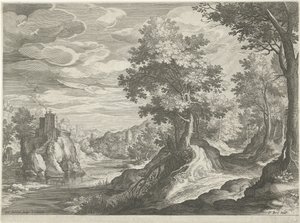 城のある川の風景 作： Johann Sadeler (I)