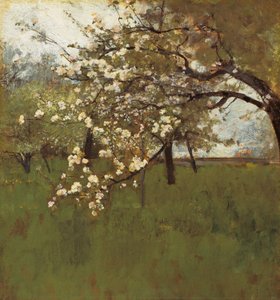 花咲くリンゴの木（キャンバスに油彩） 作： Johann Sperl