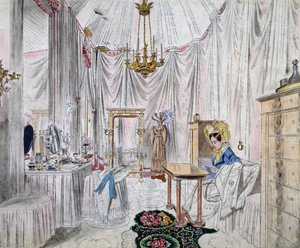 ヨハン・シュテファン・デッカー（1784-1844）による紙に水彩画、ウィーン城のカロリーナ・アウグスタ皇后のドレスルーム 作： Johann Stephan Decker