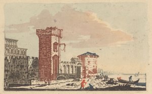 城、遺跡、海景 - 6色の彫刻 作： Johann Teyler
