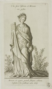 パルナッソス二頭筋より「歴史のミューズ、クリオ」プレート7 作： Johann Theodor de Bry