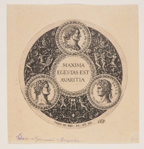 足付き皿のデザイン『Maxima Egestas Est Avaritia 作： Johann Theodor de Bry