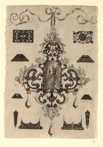 プレート 2、枢機卿の美徳を備えた 8 つのペンダント デザインのシリーズから 作： Johann Theodor de Bry