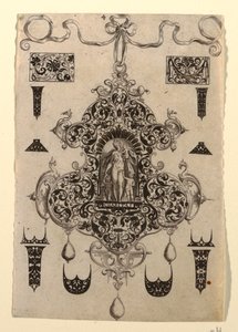 プレート 4、枢機卿の美徳を備えた 8 つのペンダント デザインのシリーズから 作： Johann Theodor de Bry