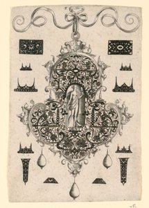 プレート 5、枢機卿の美徳を備えた 8 つのペンダント デザインのシリーズから 作： Johann Theodor de Bry