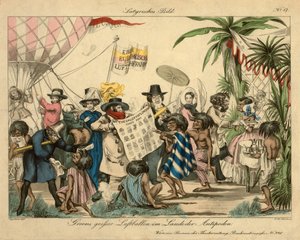 対蹠地のグリーンの熱気球、1840年頃（手描きのエッチング） 作： Johann Wenzel Zinke