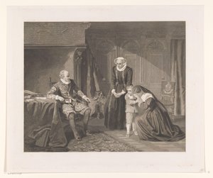 Reinier van Oldenbarnevelt の母親、妻、息子がマウリッツに慈悲を乞う、1623 年 作： Johann Wilhelm Kaiser (I)