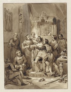 ウィレム 5 世伯爵が狂気に陥り、ゲリット ヴァン ウォーターリンゲンを殺害、1357 年 作： Johann Wilhelm Kaiser (I)